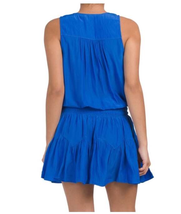 Ramy Brook Tech Perry Dress Cobalt Blue Sleeveless Ruffle Mini Medium - Picture 2 of 11